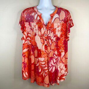 Ava Grace Womens Art To Wear Floral Pleated Tunic Top Size 3X Mesh Party Travel